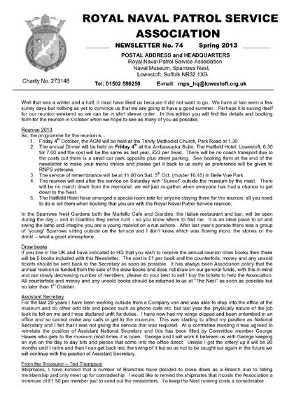 Preview of newsletter 74 spring 2013